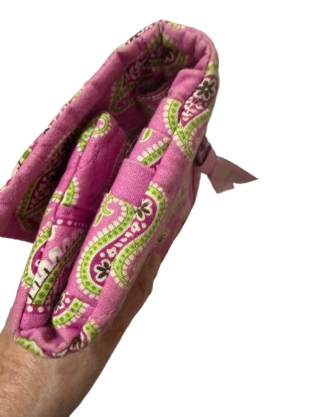 Rare Vera Bradley Bermuda Pink Quilted Tri-Fold Wallet with Paisley Lime Accents - Picture 8 of 15